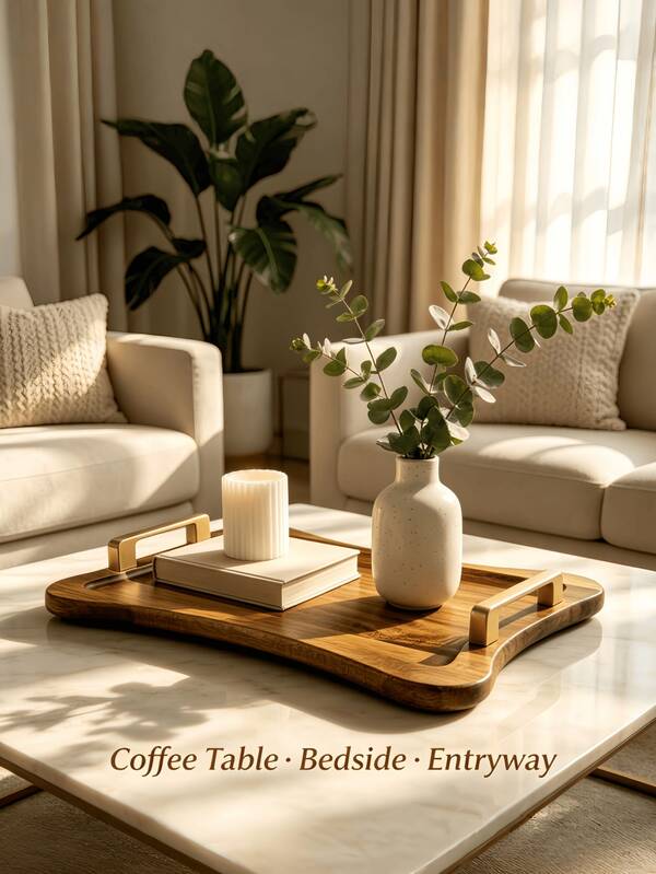 Serving Tray, Wooden Serving Tray With Handles, Solid Wood Tray In Small And Large Sizes, Suitable For Sushi, Steak, Pizza, Desserts, Cakes, Bread, Ideal For Home Kitchen Use, Rustic Farmhouse Style, Elegant Table Decor, Suitable For Christmas, Weddings, Parties, Buffet, Snacks, Cheese Boards, Appetizers