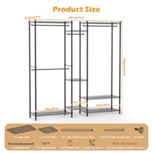 Clothes Rail,380KG Heavy Duty Clothing Rail For Bedroom,Clothing Rail Clothing Garment Rack Coat Rails Open Freestanding Wardrobe Closet Rack With Hanging Rods,Adjustable Shelves (Black) - A - View 2