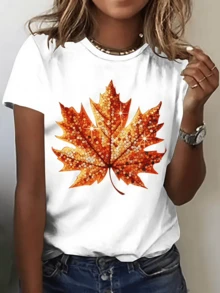 Hoja de arce brillante símbolo de cambio natural y energía positiva camiseta de mujer casual moderna - Blanco - Ver 8