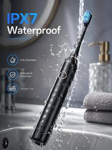 電動牙刷套組 IPX7 防水充電式牙刷，附 4 個刷頭，5 種清潔模式，美白與深層清潔，適合成人，黑色/白色/粉色 - 彩色 - 查看 4
