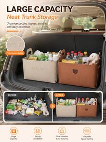 Car Trunk Storage Basket, Foldable Felt Car Storage Box, Foldable Car Rear Seat Storage Bin, Suitable For SUV, Truck, Van, Cute Bear Multi-Function Storage Bin, Home, Bedroom, Nursery Use, Portable Toy, Book, Snack Storage Basket, Camping, Outdoor Use Car Accessories - A - View 4