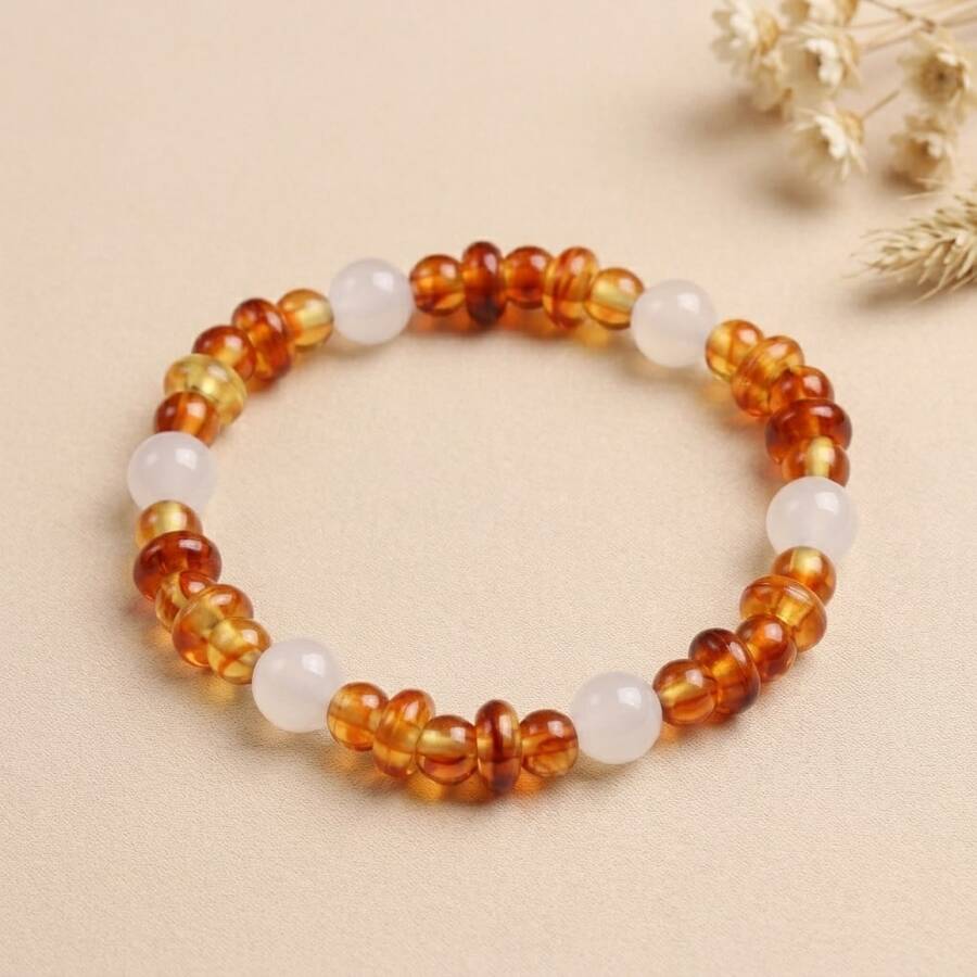 Modisches Damenarmband aus Bernstein und Bienenwachs, eleganter vielseitiger minimalistischer Schichtungs-Bangle, Unisex-Stil, geeignet für den täglichen Gebrauch und als Geschenk, Muttertag, Abschlusszeit, Schulanfang - 1 Stück – Stil B - Übersicht 1