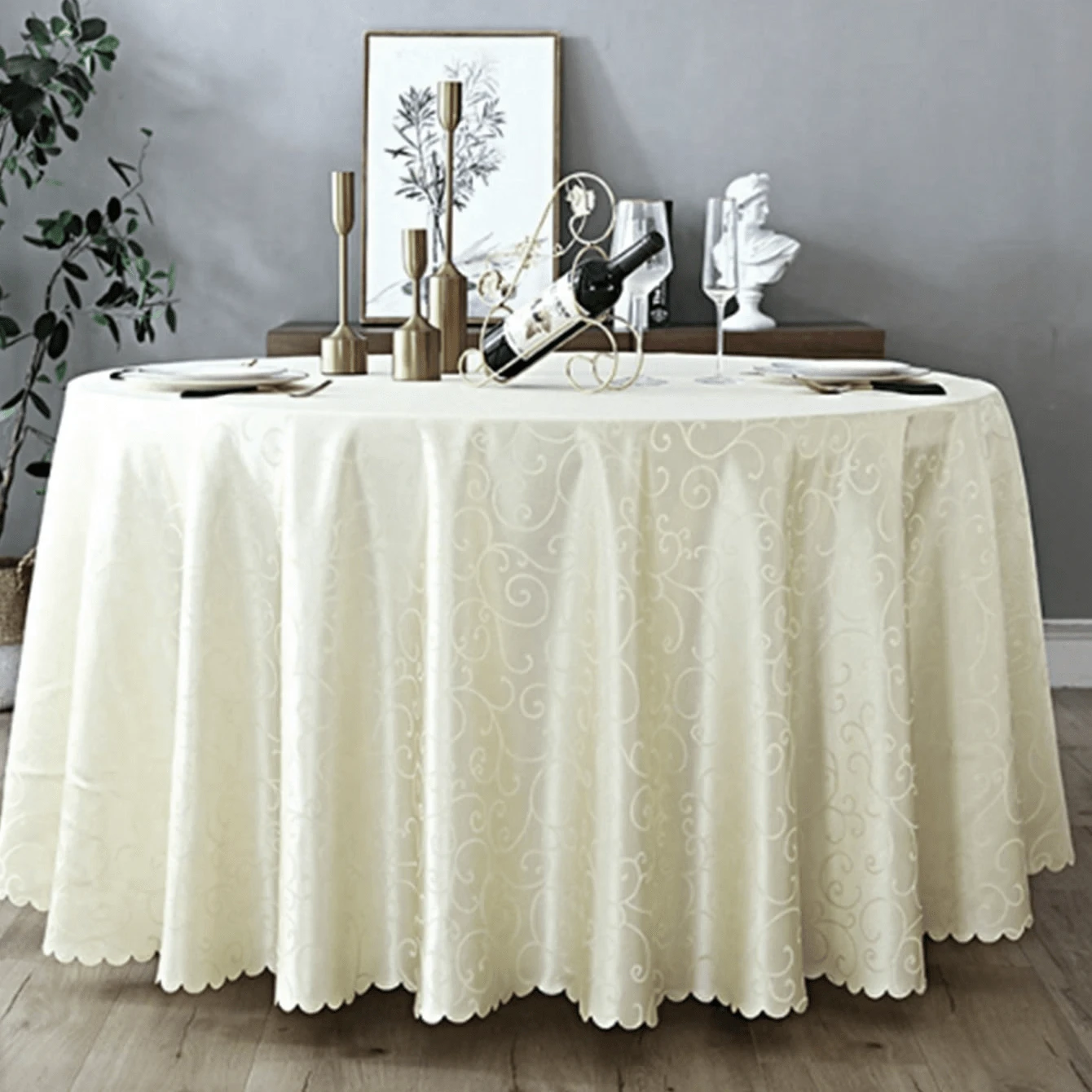 Fabric Tablecloth For Hotel, Restaurant, Banquet Round Table, Thick European Style Dining Table Cover - Light Yellow - View 1