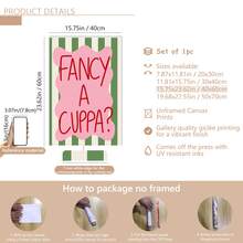 1pc Fancy A Cup Of Tea? Kitchen Decor Poster, Dinner Food Theme, Fun Fashion Art, Green & Pink Color Scheme, Tea Theme Canvas Wall Art, Unique Girl Art, Inspirational Quote Art, Home Decor, Canvas Print - A - View 20