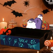 1pc Halloween Patchwork Open Storage Bin, Suitable For Storing Candy, Snacks And Various Decorations, Perfect For Desktop Display, Also Can Be Used As A Halloween Decorative Storage Tray For Home. - Multicolor - View 5