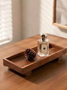 1pc Wooden Perfume Tray, Decorative Tray, High-Leg Wooden Storage Rack, Wooden Tray-Style Storage Rack - Multi-Functional Display Stand, Suitable For Storing Cosmetics, Rings, Perfume, Jewelry, Vanity, Bedroom, Multi-Functional Storage Space - Coffee Brown - View 6