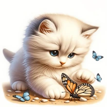 1/2/3pcs Cute Milky White Kitten Heat Transfer Iron-On Patch, Playing With Butterfly Adorable Pet Cat DIY Heat Transfer Sticker, Suitable For Clothing, T-Shirt Making, Pillow Decoration, Apparel Items And Applique - Multicolor - View 1