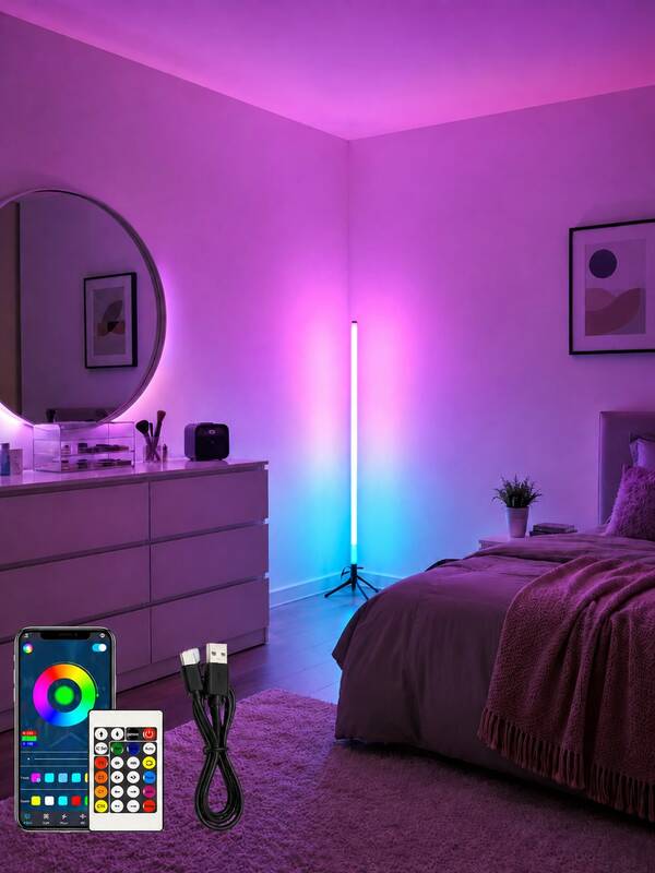 1pc RGB Standing Corner Accent Lamp, Remote Control LED Floor Light For Bedroom, Game Area And Apartment