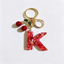 1pc Red Bohemian Style Resin Drip Letter Keychain, Cute Cherry Pendant, Fashionable Personalized Initial Bag Charm, Exquisite Accessory Gift For Girls - Red - View 31