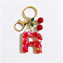 1pc Red Bohemian Style Resin Drip Letter Keychain, Cute Cherry Pendant, Fashionable Personalized Initial Bag Charm, Exquisite Accessory Gift For Girls - Red - View 16