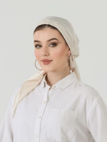 1pc Women's Casual Pure White Satin Scarf/Headscarf, Minimalist Spring/Summer Hair Accessory, Suitable For Vacation, Beach Party, Street Fashion, Festival Events And Travel Essential - Beige - View 1