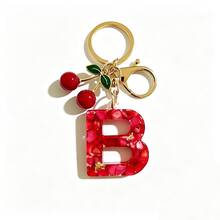 1pc Red Bohemian Style Resin Drip Letter Keychain, Cute Cherry Pendant, Fashionable Personalized Initial Bag Charm, Exquisite Accessory Gift For Girls - Red - View 27