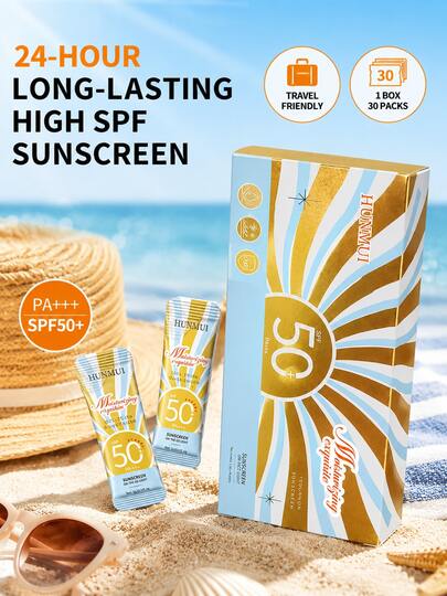 1 pieza 1.5g HUNMUJI Protector solar multifunción SPF50+ PA+++, protección solar duradera de 24 horas, antienvejecimiento, secado rápido, hidratante, no grasoso, apto para uso diario y viajes