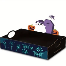 1pc Halloween Patchwork Open Storage Bin, Suitable For Storing Candy, Snacks And Various Decorations, Perfect For Desktop Display, Also Can Be Used As A Halloween Decorative Storage Tray For Home. - Multicolor - View 1