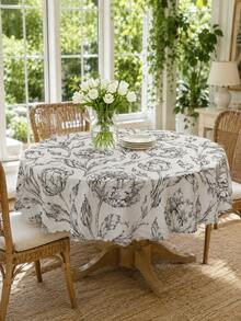 Taplak Meja Tulip, Taplak Meja Bundar Poliester Motif Bunga Hitam Putih Elegan dengan Tepi Bergelombang, Linen Botanikal Vintage untuk Dapur, Ruang Makan, Rumah Pertanian, Teras, Pernikahan, dan Dekorasi Rumah - MultiWarna - View 7