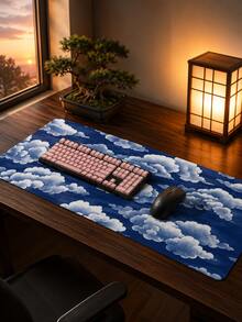 1pc XXL Extra Large Blue Cloud Mouse Pad, White Cloud Sky Pattern, High-Definition Print, Soft & Delicate Fabric Surface, Non-Slip Rubber Bottom, Computer Desk Mat, Keyboard Pad, Office Desk Protector - View 4