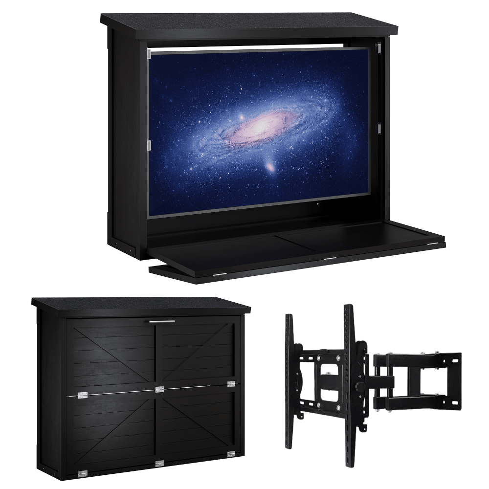 mteryoing 55'' Outdoor TV Enclosure Wood Wall-Mounted TV Cabinet 32"-55", Dual-Arm Steel Bracket Included, Outdoor TV Box Weatherproof For Covered Patio & Pergola