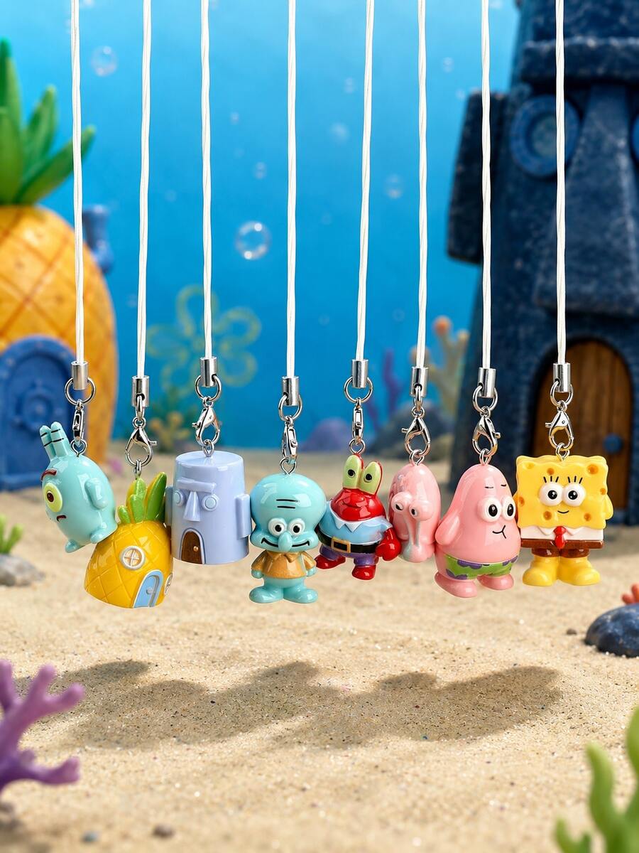 SpongeBob SquarePants 鑰匙圈適用於手機殼吊飾、水族箱裝飾,包含配件,適合節日居家裝飾、包包裝飾與水族箱裝飾 - 彩色 - 查看 1