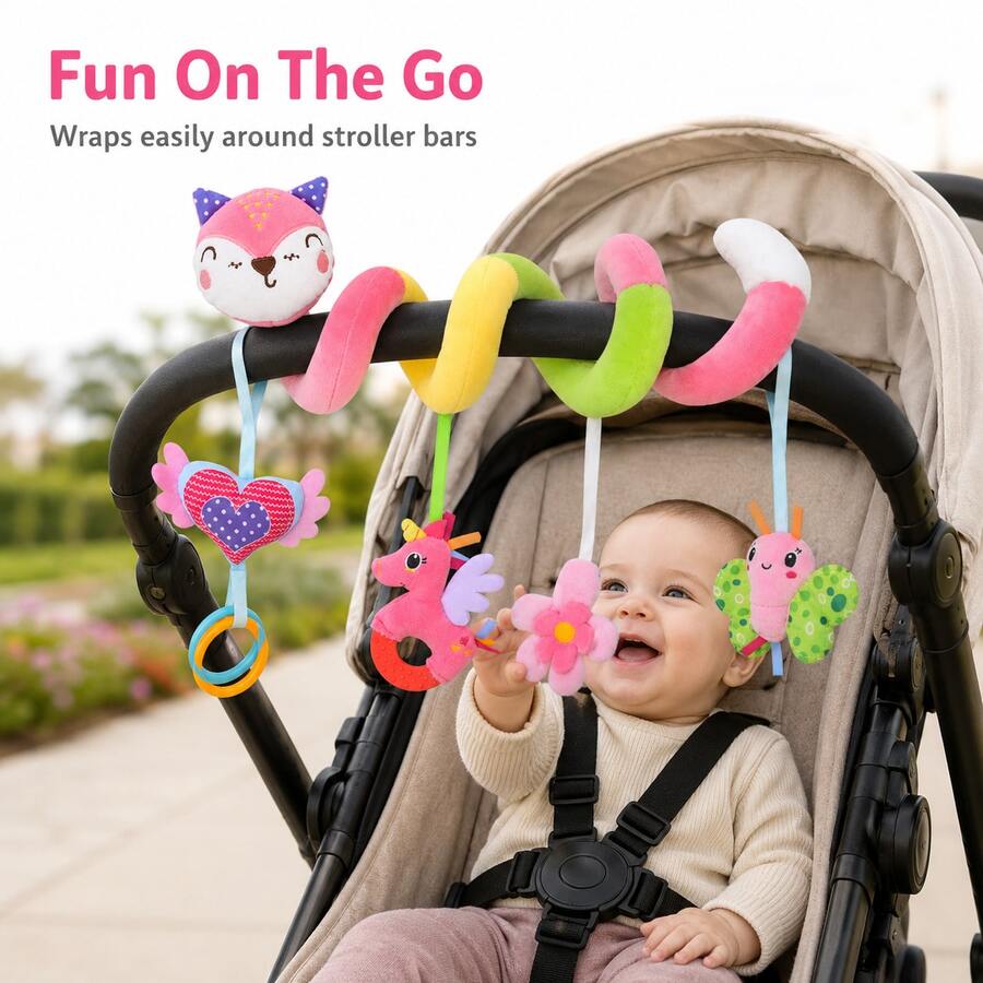 Baby Soothing Plush Toys Stroller With Hanging Rattle Toys With Twist ...