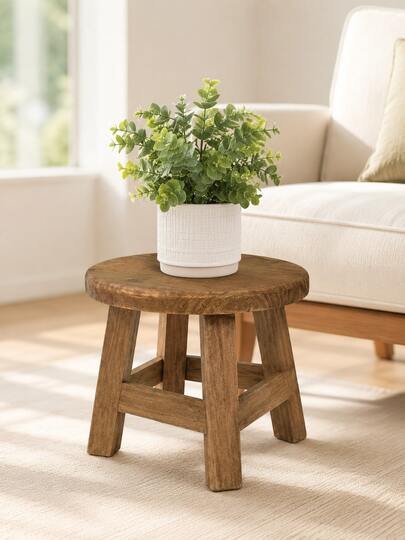 1pc Wooden Planter Stool Chair, Brown Plant Stand, Indoor/Outdoor Use Wooden Plant Stool, Mid-Century Style Plant Stand, Suitable For Indoor Plants, Modern Wooden Plant Stand, Rattan Low Bohemian Style Rustic Planter Stand