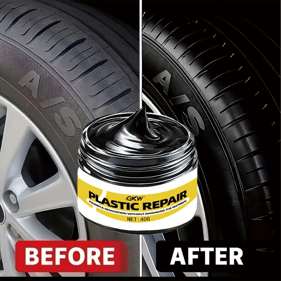 GKW Vehicle Plastic Rubber Repair Paste - Prevents Fading And Oxidation - Glossy Black Paste Suitable For Car Body And Interior, Ideal For Maintaining Bumpers, Plastic, Rubber And Tires