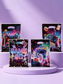 10/20/50 Paquet de sacs cadeaux thème jeu, sacs cadeaux manette de jeu graffiti néon, sacs d'emballage en plastique, décorations d'anniversaire, cadeaux de retour de mariage, cadeaux de baptême, sacs pour boutiques, décorations de fête, sacs de cadeaux de fête, styles aléatoires - Manette de jeu Neon - Voir 3