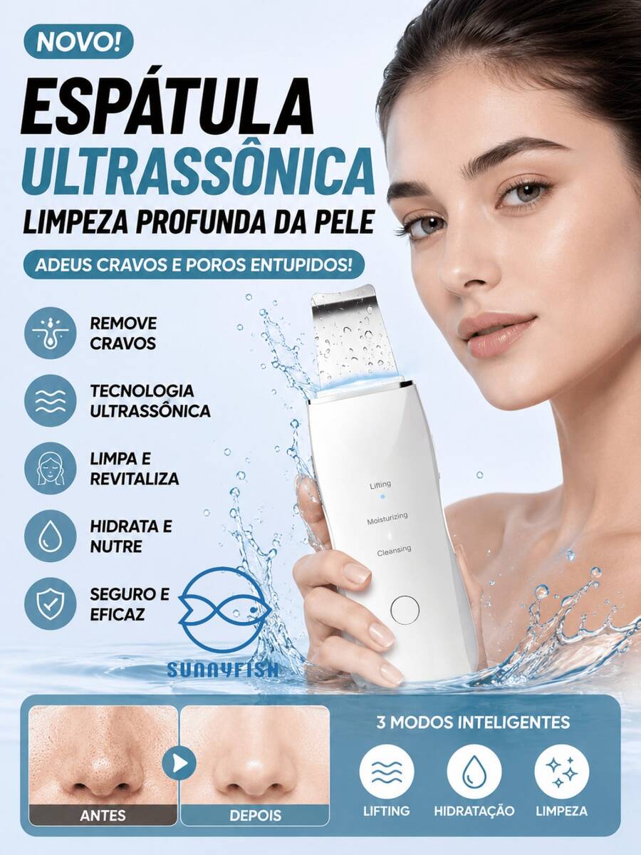 Aparelho Ultrassônico para Limpeza Facial Profunda, Esfoliante, Remove Cravos, Anti-rugas para Cuidados com a Pele