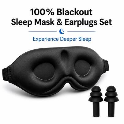 Máscara de dormir 3D con tapones para los oídos, máscara de dormir unisex que bloquea la luz, máscara de ojos suave y transpirable con tapones para los oídos que cancelan el ruido, máscara de dormir que bloquea la luz adecuada para sueño profundo, viajes, avión, siesta, turno nocturno, hogar y uso diario