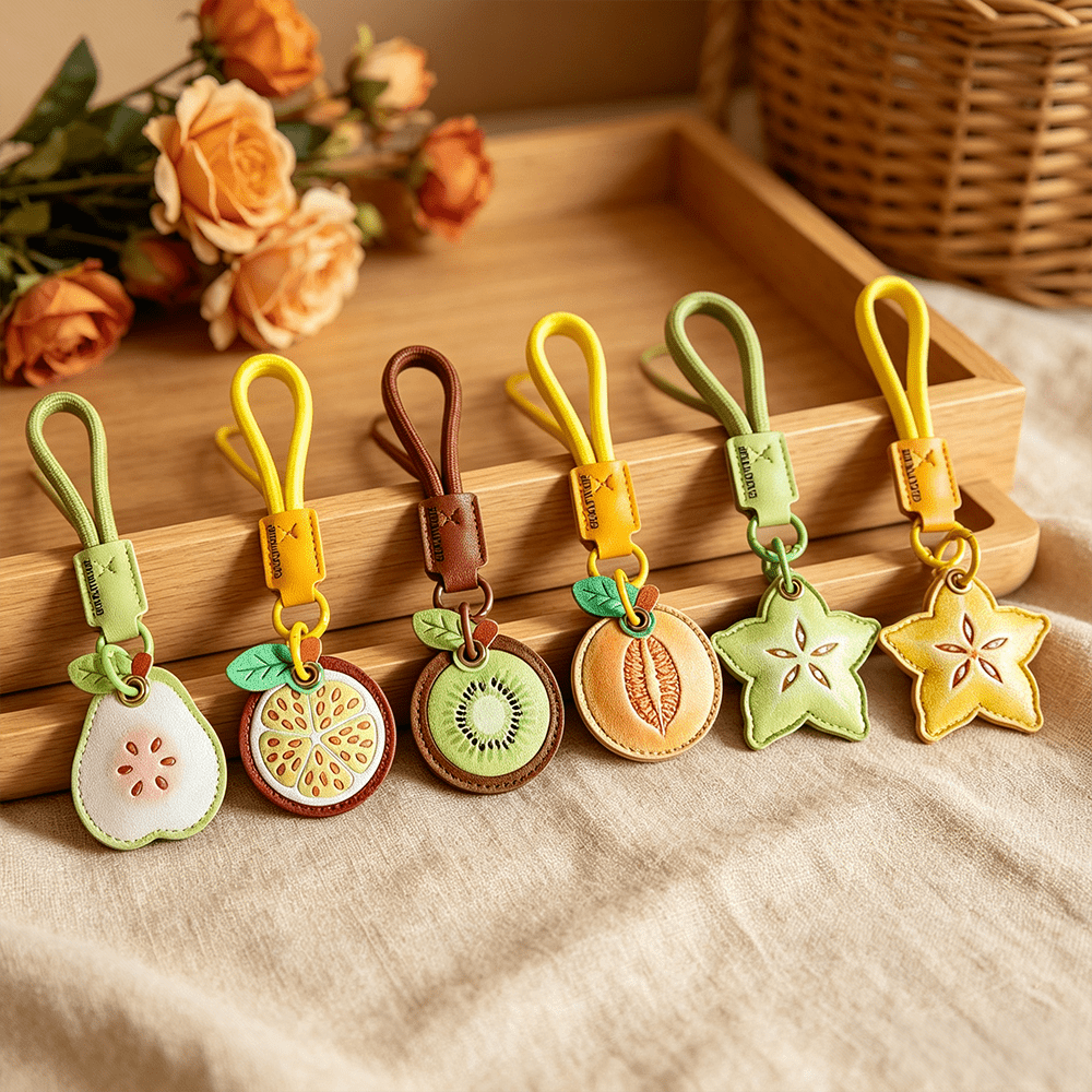 PVC Leather Creative Cute Fruit Access Card Holder AirTag Protective Case Keychain Accessory Anti-Scratch Durable Leather Card Sleeve Bag Charm