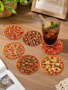 1 Set 6pcs Realistic Pizza Food Round Coasters, Italian Style Fun Creative Design, Heat Resistant Insulation Pads, Home Kitchen Tabletop Decor, Suitable For Restaurant Party Pizza Lovers Gift Arrangement - Multicolor - View 9