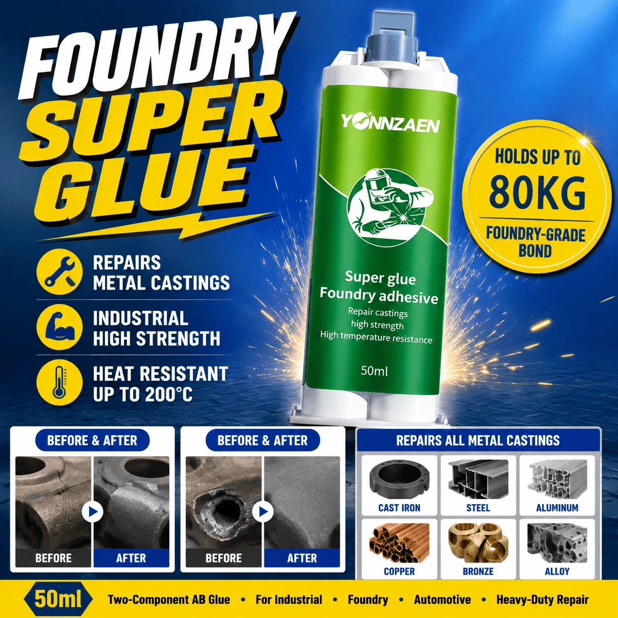 Strong Casting Glue High-Temperature Resistant Metal Repair Agent Welding Substitute For Iron Stainless Steel Water Tank Oil Tank Leak Repair AB Glue