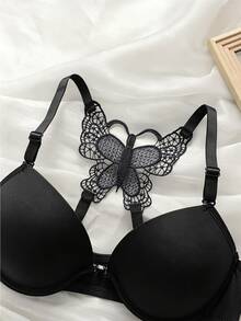 Bra Push Up Seksi Wanita dengan Hiasan Pita Renda di Belakang - Penutup Depan, Pakaian Dalam Berbantalan Memberikan Daya Angkat dan Dukungan - Hitam - View 2