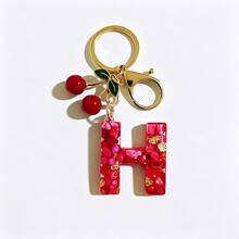 1pc Red Bohemian Style Resin Drip Letter Keychain, Cute Cherry Pendant, Fashionable Personalized Initial Bag Charm, Exquisite Accessory Gift For Girls - Red - View 30