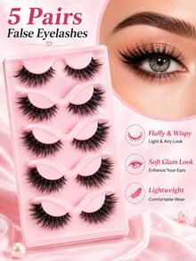 5 Pairs Fluffy Wispy False Eyelashes, Full Volume Cat Eye Strip Lashes For Glam Makeup - View 1