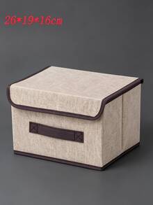 1pc Washable Linen Foldable CD Storage Box, Collapsible Storage Bin With Lid, Toy Organizer Basket, Laundry Basket - Khaki - View 11