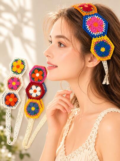 1pc Solid Color Crochet Flower Hair Band Women's Headband, Bohemian Solid Color Knitted Flower Hair Band, Women's Fashion Hair Tie, Soft Headband Hair Accessory, Fashionable Charming Floral Headband, Exquisite Elegant, Versatile Premium, Perfect For Daily Use, Outings, Romantic Dates And Women's Picnics, Gift For Girlfriend Summer Bandanas Beach Scarf