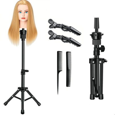 Wig Stand, Tripod, Mini Adjustable Metal Stand-Ideal For Hands-On Training For Hairstylists, Styling Demonstrations, Mannequin Heads, Foam Blocks, And Cardboard Heads (Does Not Include A Mannequin Head)
