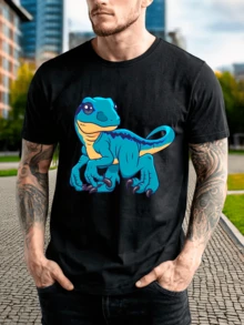 Playera casual hombre Playera Unisex% Algodón Peinado Cuello Redondo Modelo Velociraptor Azul Estilo Unisex, Fresca y Cómoda, , Deportiva100% Cotton - Negro - Ver 1