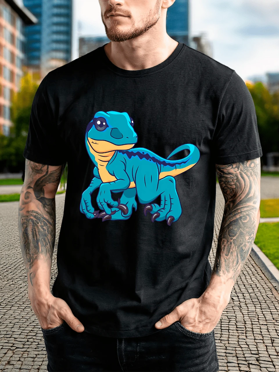 Playera casual hombre Playera Unisex% Algodón Peinado Cuello Redondo Modelo Velociraptor Azul Estilo Unisex, Fresca y Cómoda, , Deportiva100% Cotton - Negro - Ver 1