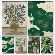 1件北歐極簡綠色植物藝術抽象海報印刷帆布牆飾，適用客廳居家裝飾，無框 - 多色 - 查看 1