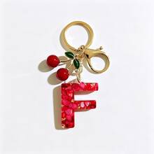 1pc Red Bohemian Style Resin Drip Letter Keychain, Cute Cherry Pendant, Fashionable Personalized Initial Bag Charm, Exquisite Accessory Gift For Girls - Red - View 29