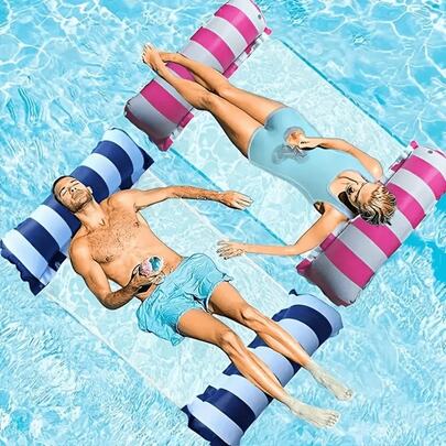 Scaun de plajă portabil 4-în-1 pentru piscină, hamac gonflabil multifuncțional cu șa, funcții de relaxare și plutire, perfect pentru călătorii și timp în familie la piscină, ușor de umflat, scaun de plajă din PVC durabil
