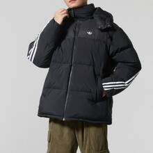 Jaket puffer berkerudung hangat berbahan bulu angsa dengan logo tiga garis adidas Originals PUFFER DOWN untuk pria. - Hitam - View 4