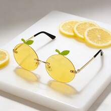 Summer Refreshing Orange Shaped Rimless Glasses, Fruit Shaped Fashion Women's Decorative Glasses, Metal Accessories, Suitable For Women - Gold - View 4