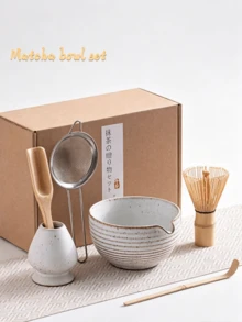 1件/6件套經典日式陶瓷抹茶刷套組，條紋白色小碗6件套，其他茶具，完整抹茶工具，抹茶套組，抹茶刷套組，抹茶工具，抹茶，抹茶盤，抹茶工具，杯子，抹茶相關產品，包含抹茶碗、抹茶刷 - 查看 1