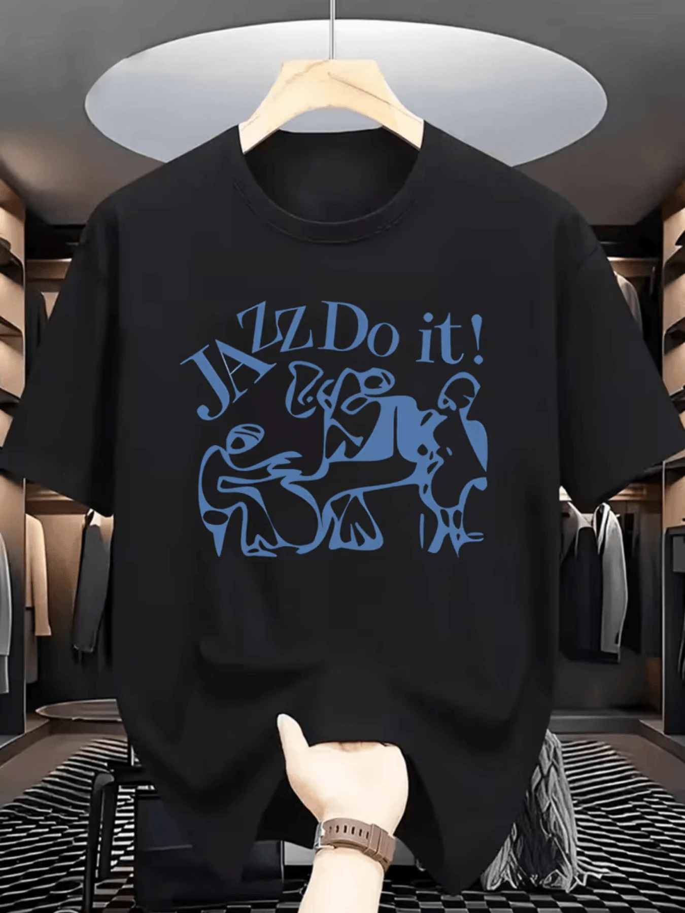 Abstract Image Of Jazz Musicians Playing Together With Motivational Text JAZZ Do It Men's T-Shirt - Black - View 1
