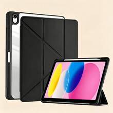 Protective Case Compatible With IPad 11th Gen, A16 Model, Fashionable Y-Fold Tablet Case, High Transparency Acrylic Backplate, Customizable DIY, Shockproof, Full Coverage Anti-Drop Protection, PU Leather, Suitable For IPad Air 11 Tablet Case, Suitable For IPad 9th Gen 10.2 Inch, 8th Gen 10.2 Inch, Pro 11, 10th Gen Tablet Protective Case - Black - View 2