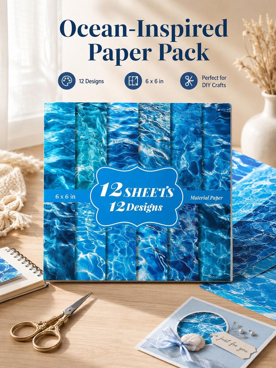 12pcs Deep Blue Wavy Handmade Paper Materials For DIY Decorative Photo Album - Multiple Styles - View 1
