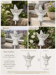 Resin Sitting Fairy Statue With Floral Hair Ornament And Wings, Weather-Resistant Fairy Sculpture For Outdoor Garden, Yard, Patio, Balcony Decoration, Suitable For Backyard And Home Use - Flower Winged Fairy - View 6