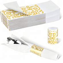 200 piezas Anillos para servilletas autoadhesivos dorados, anillos para servilletas de lujo de 1.5x4.25 pulgadas, adecuados para restaurantes, bodas, fiestas, días festivos (Dorado brillante) - Oro brillante - Ver 2